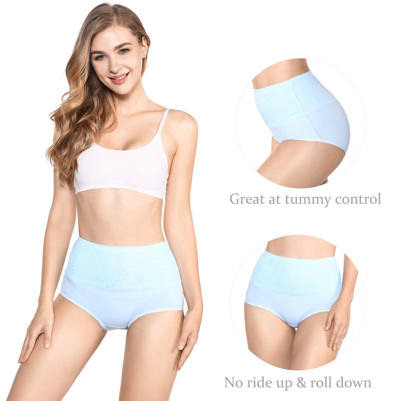 Kinyanco High Waist Tummy Control Panties for Women, Cotton Underwear No Muffin Top Shapewear Brief Panties (5-Pack Light Color, X-Large) - Image 4